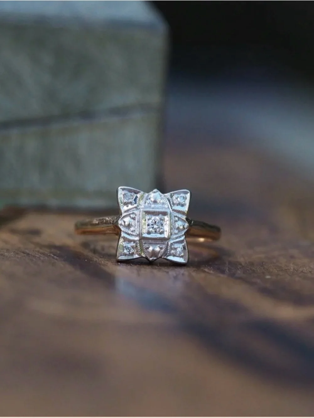 Vintage-Inspired Gold and Silver Floral Diamond Ring